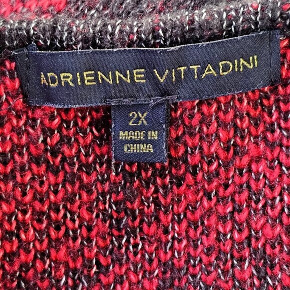 Adrienne Vittadini Long Open Cardigan Sweater Fringed Black Red Plaid Womens 2X - Picture 5 of 10